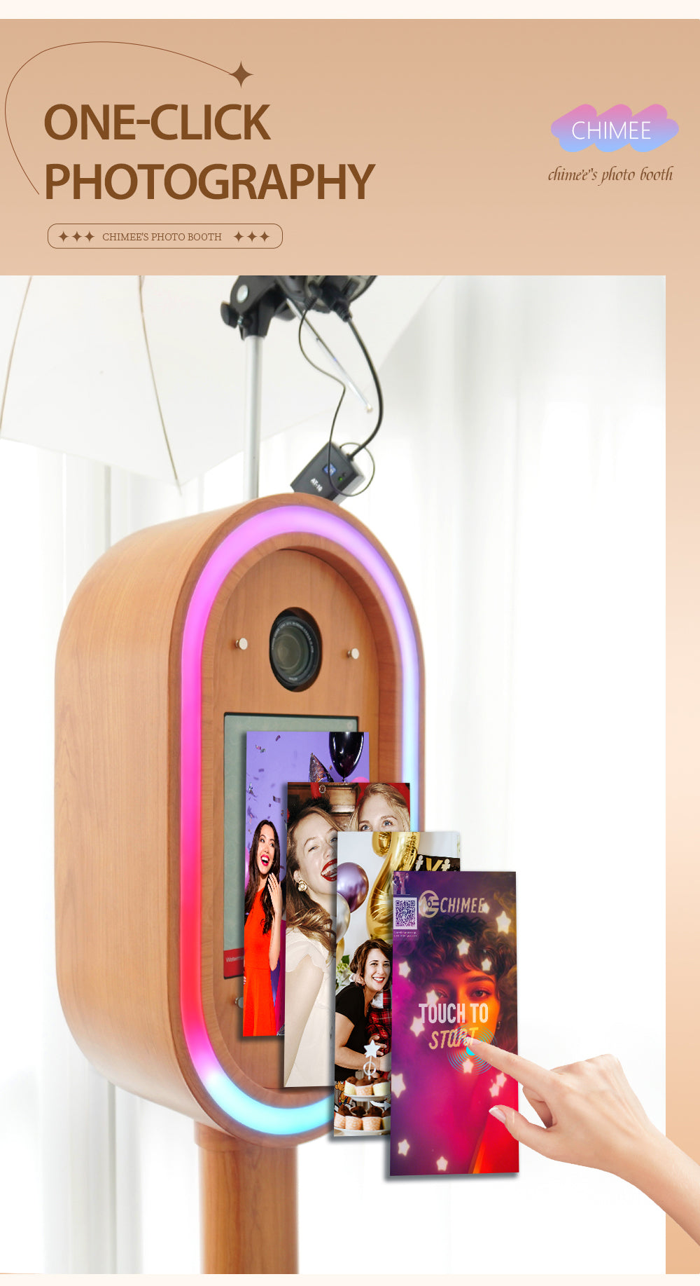 Wood Grain iPad / Surface Pro DSLR Oval Photo Booth Shell | RGB Light, Portable with Flight Case