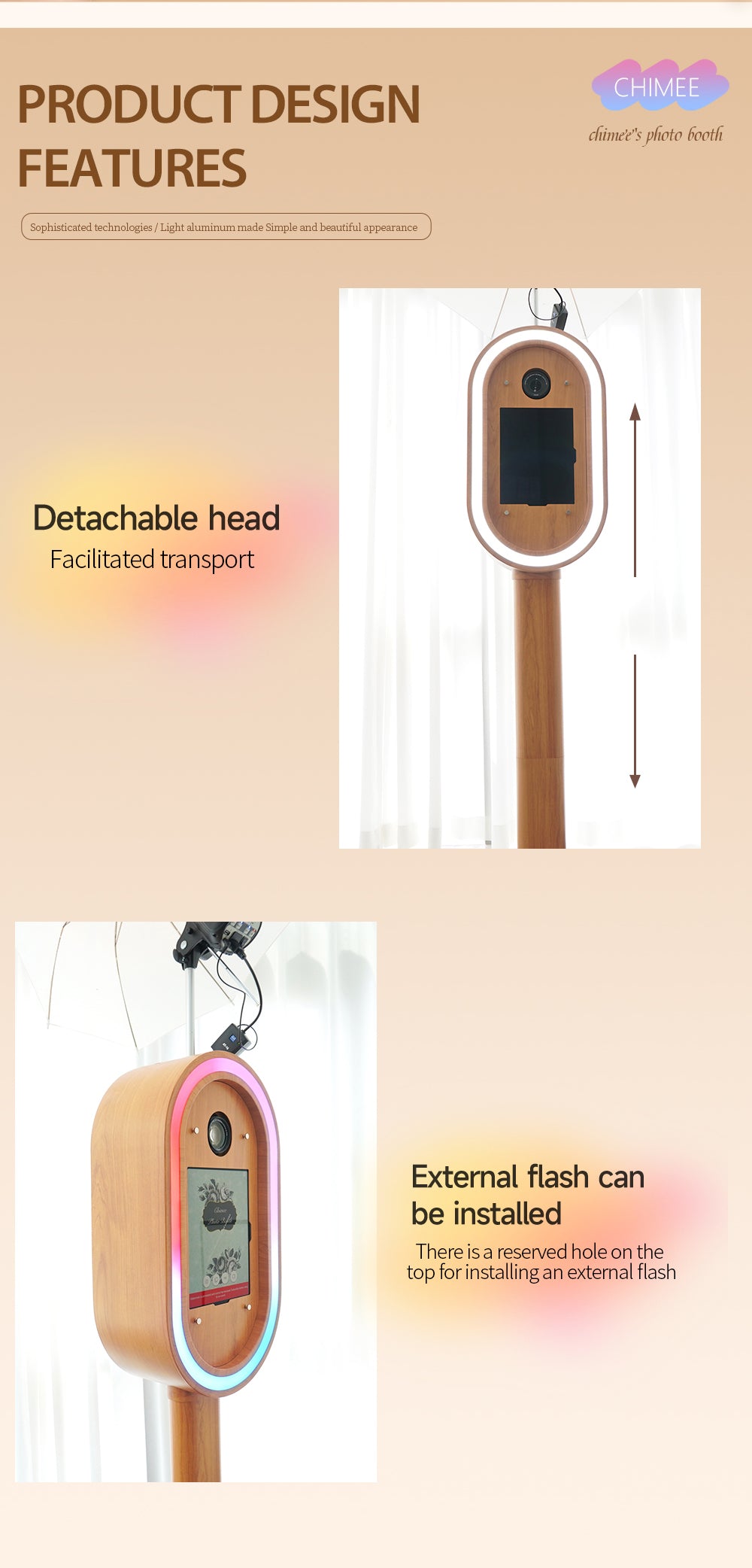 Wood Grain iPad / Surface Pro DSLR Oval Photo Booth Shell | RGB Light, Portable with Flight Case